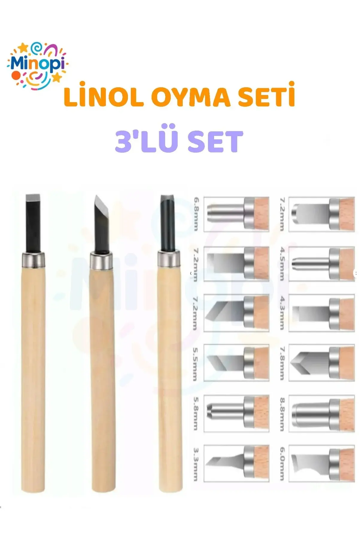 Linol Oyma Seti 3 Parça 1 Paket Linol Oyma Kesme Bıçak Seti 3 Bıçaklı Linolyum Baskı Ahşap Saplı