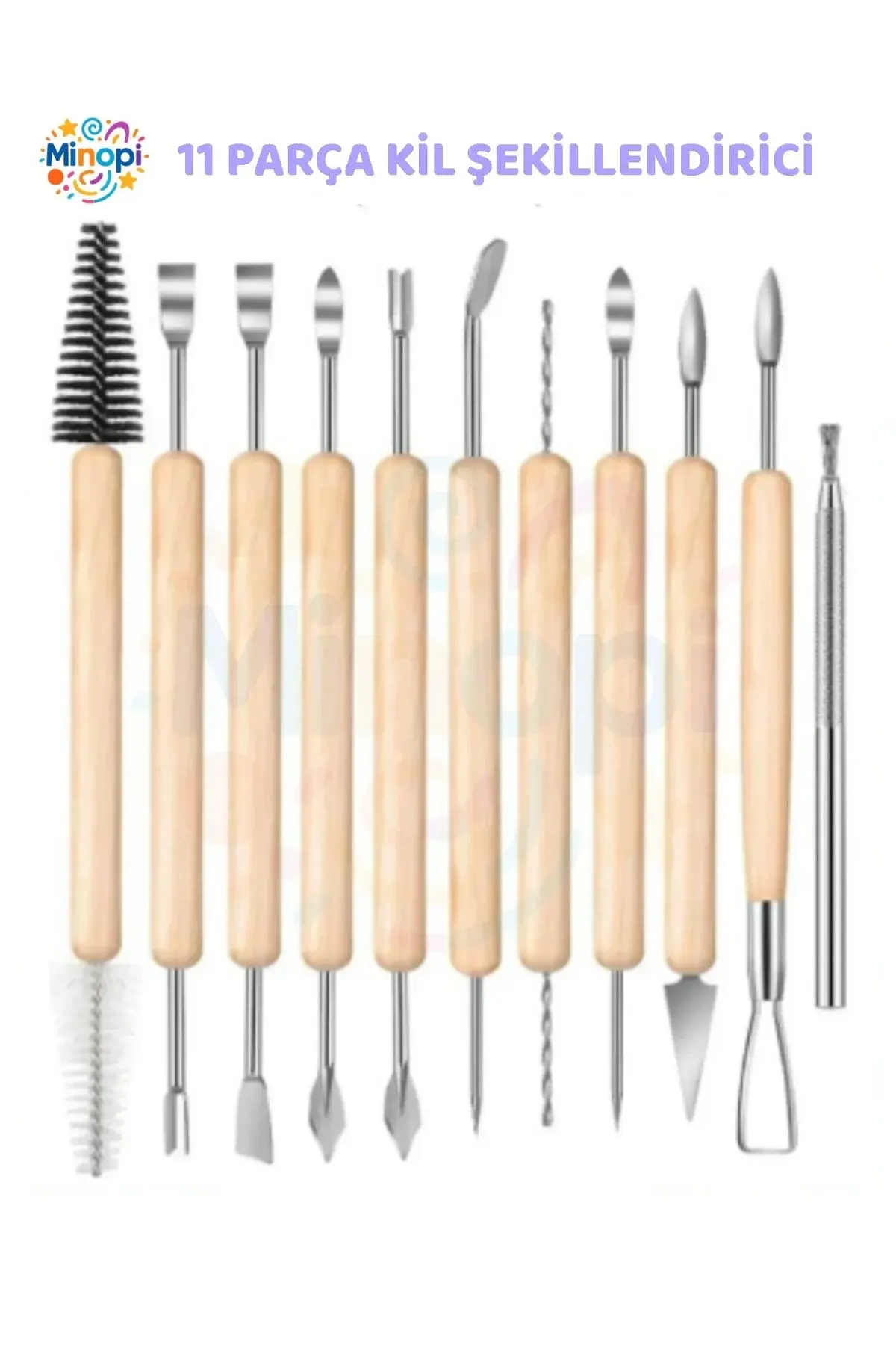 Seramik Kil Çömlek Şekillendirici Ahşap Saplı 11 Parça 1 Paket Seramik Modelaj Oyma ve Temizleme Set