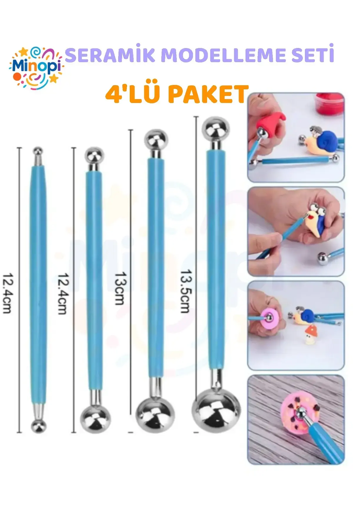 Top Uçlu Seramik ve Kil Modelleme Seti 4 lü 1 Paket Polimer Kil Şekillendirme Çömlek Oyma Çiçek