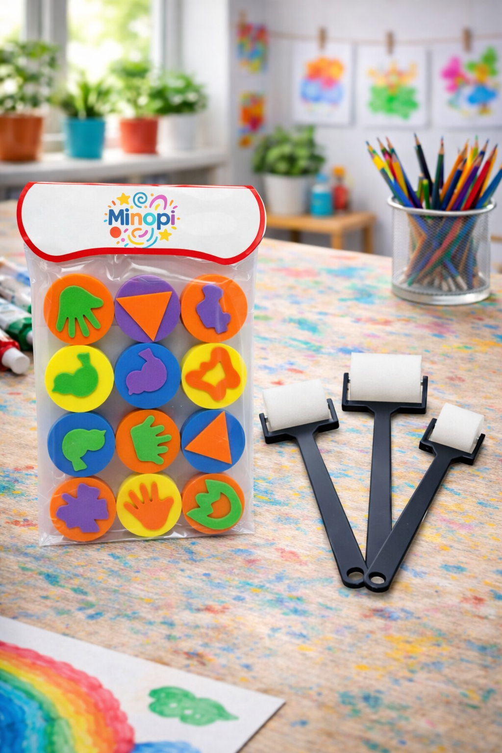 Eva Baskı Süngeri ve 3'lü Rulo Fırça Boyama Süngeri