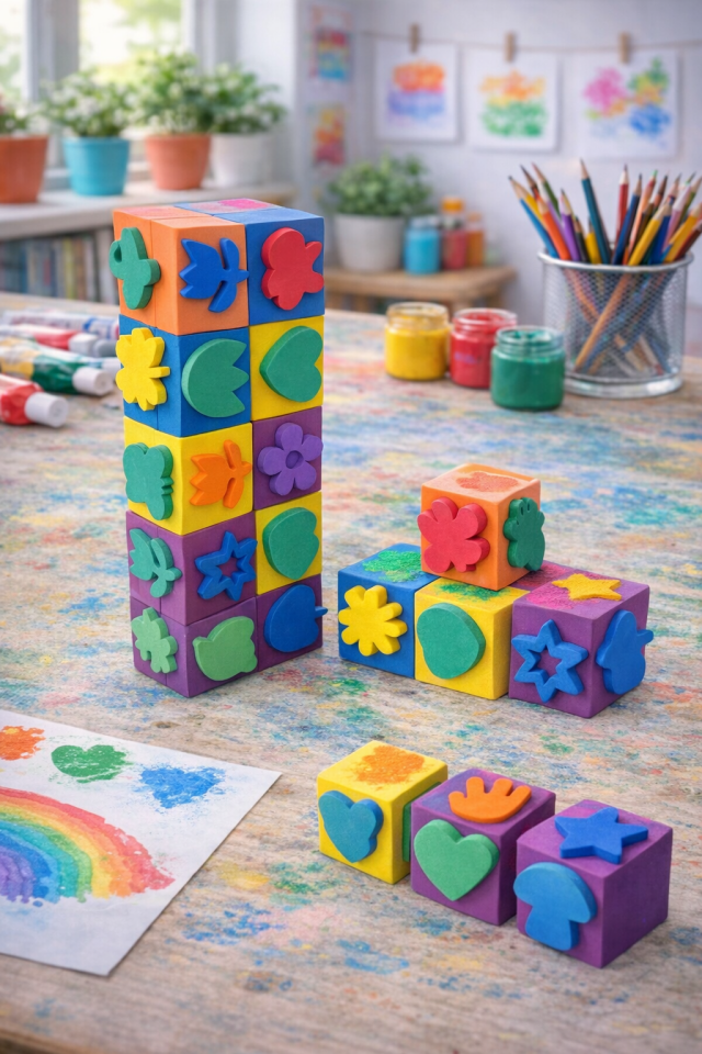 ( 1 Adet ) Sünger Baskı Eva Küp Boyama Süngeri Şekilli Süngerler 5x5 cm