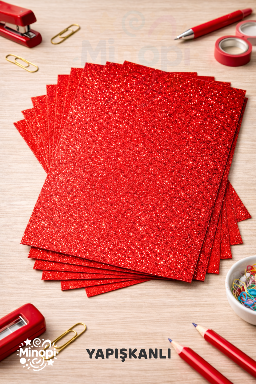 10'lu Kırmızı Renk 50 x 70 cm Eva Simli Yapışkanlı Model Büyük Boy