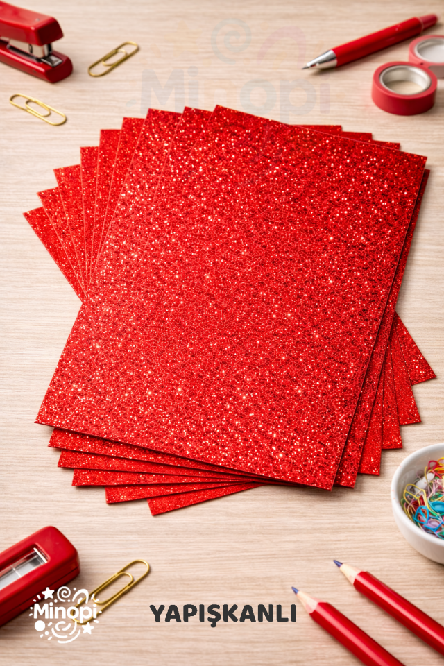 10'lu Kırmızı Renk 50 x 70 cm Eva Simli Yapışkanlı Model Büyük Boy