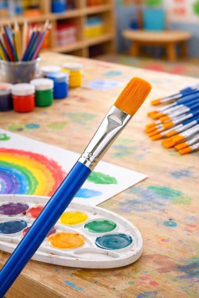 Boya Fırçası Küt Uçlu Boyama Fırçası Mavi Renk Standart Ebat