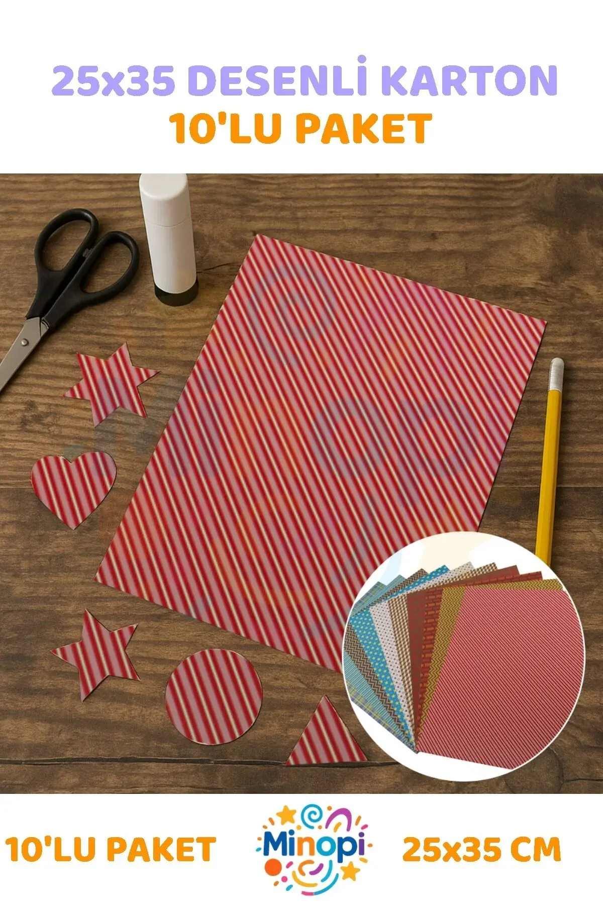 Desenli Fon Kartonu 25x35 Cm 10'lu Paket Canlı Renk