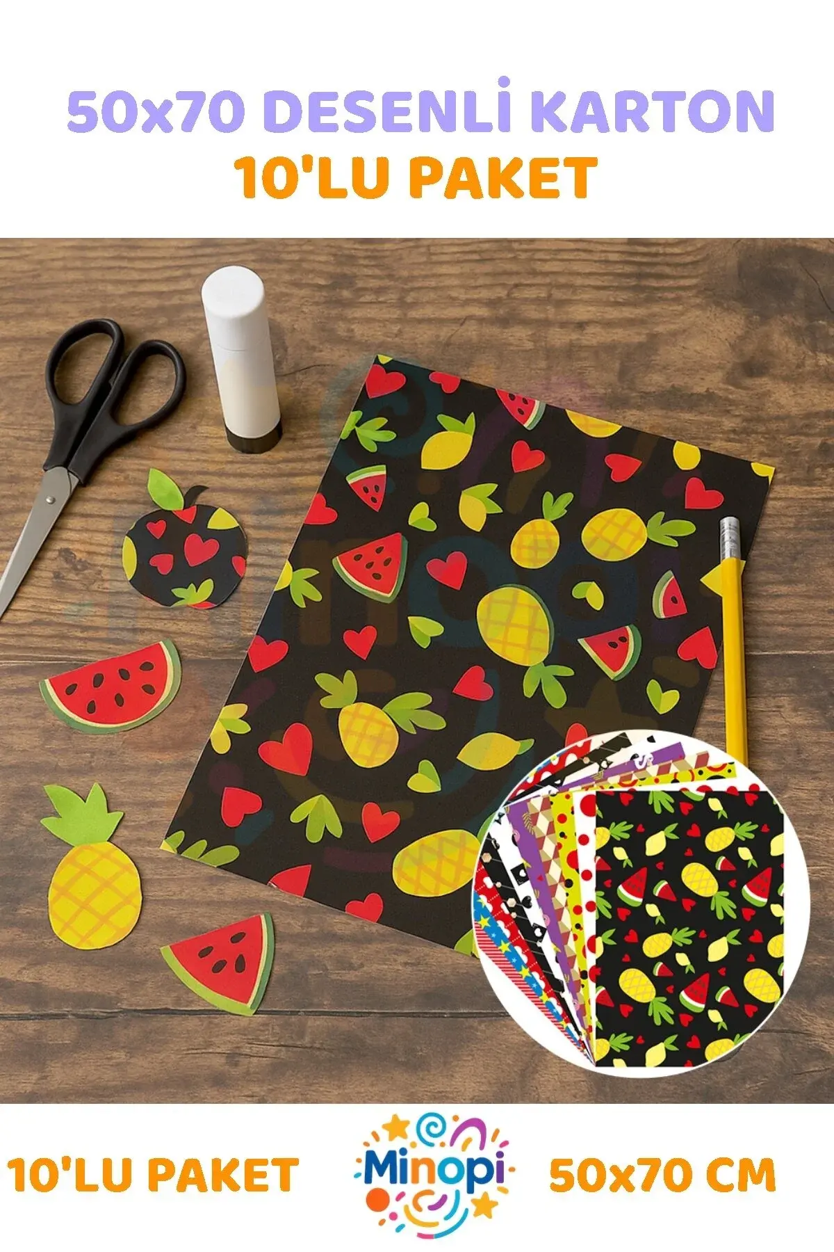 Desenli Karton 50x70 cm – 10’lu Renkli El İşi ve Hobi Kâğıdı Seti
