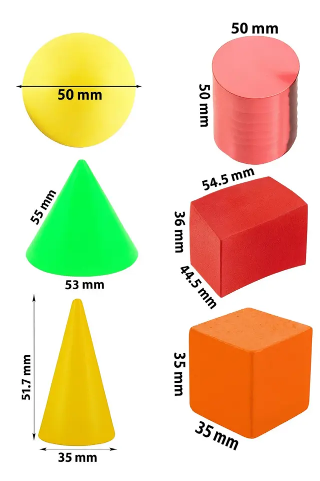 Geometrik Cisimler ve Şekiller Büyük Boy 1 Paket Matematik Ders Materyali 10 cm 6 Parça Prizma Küp