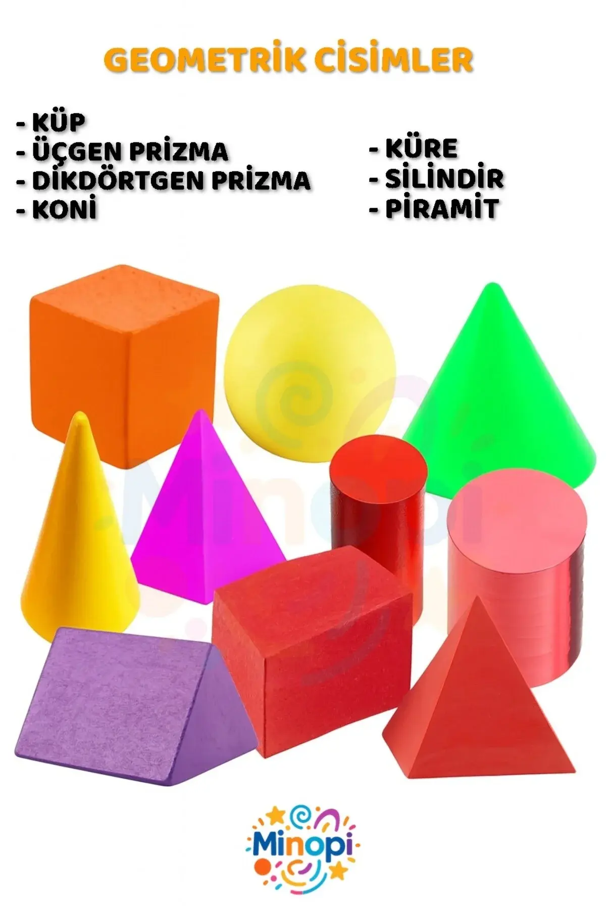 Geometrik Cisimler ve Şekiller Büyük Boy 1 Paket Matematik Ders Materyali 10 cm 6 Parça Prizma Küp