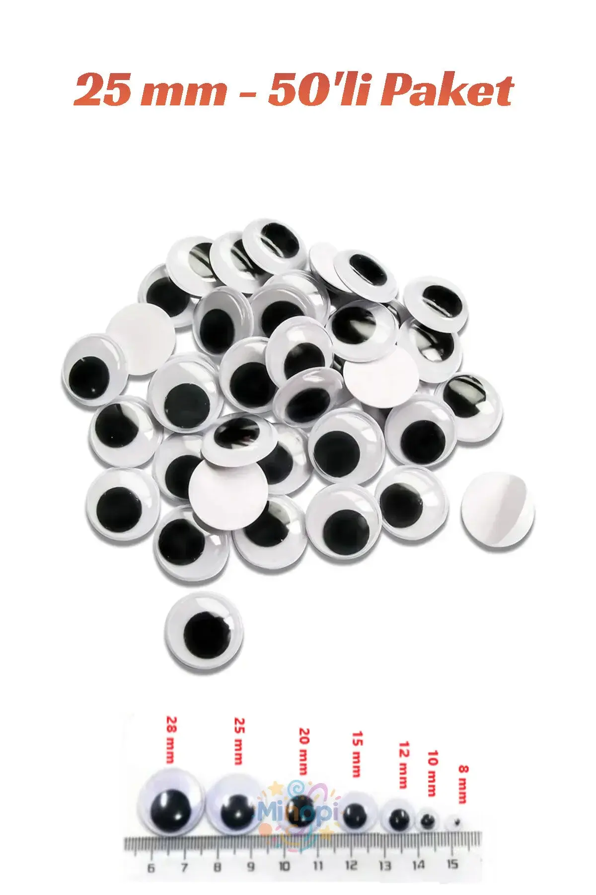 Oynar Göz Siyah 25 mm 50'li Paket Oynayan Göz Hobi Tasarım Anasınıfı Kreş Etkinlik Elişi