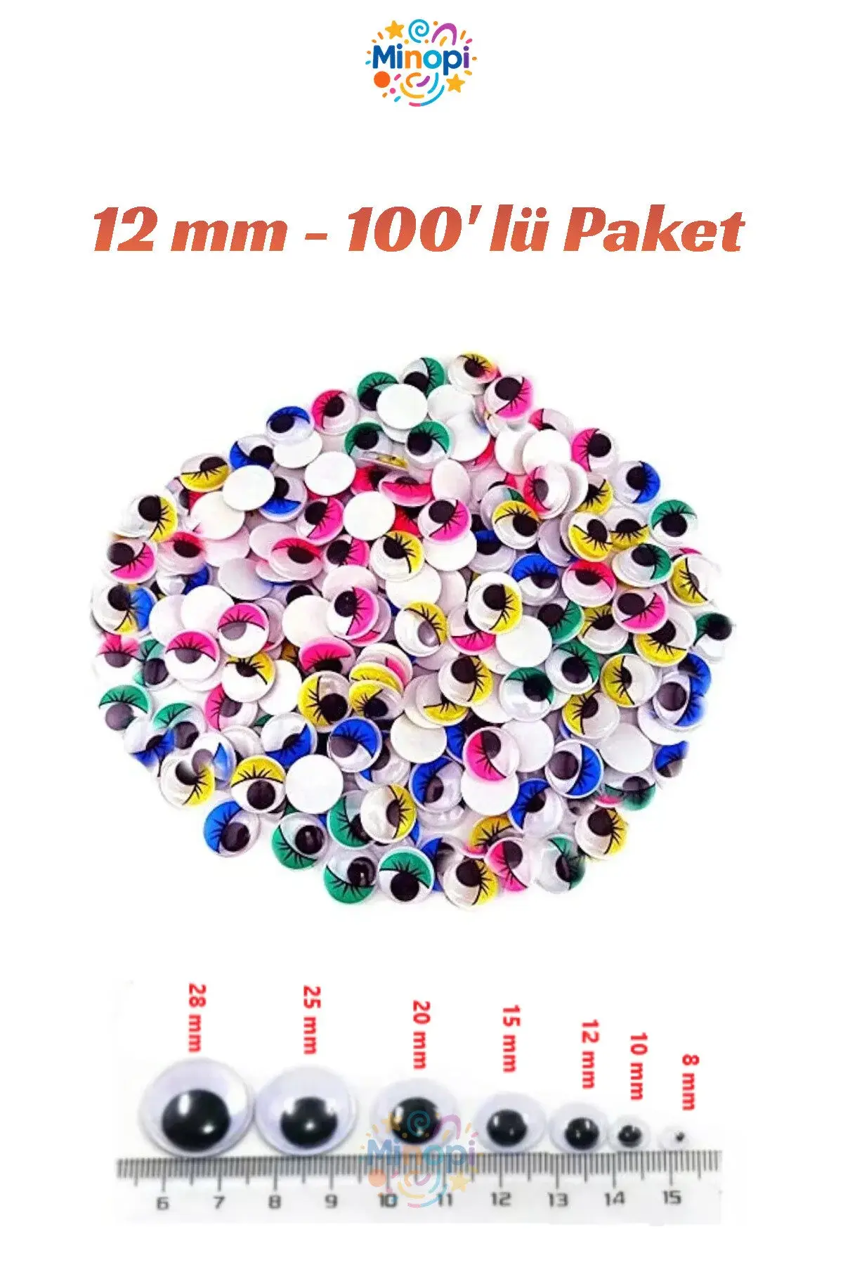 Oynar Göz Renkli 12 mm 100'lü Paket Oynayan Göz Hobi Tasarım Anasınıfı Kreş Etkinlik Elişi