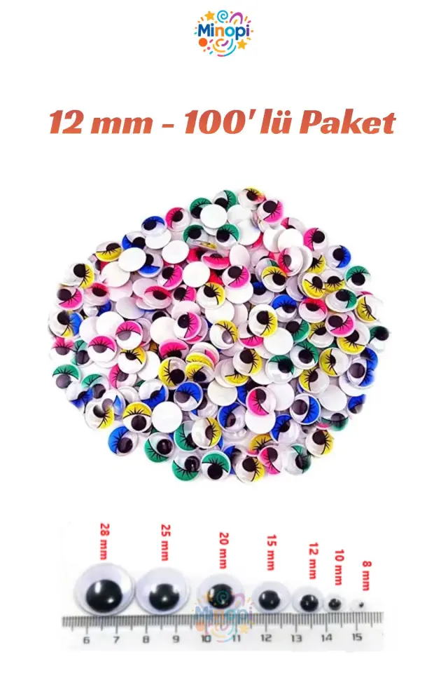 Oynar Göz Renkli 12 mm 100'lü Paket Oynayan Göz Hobi Tasarım Anasınıfı Kreş Etkinlik Elişi