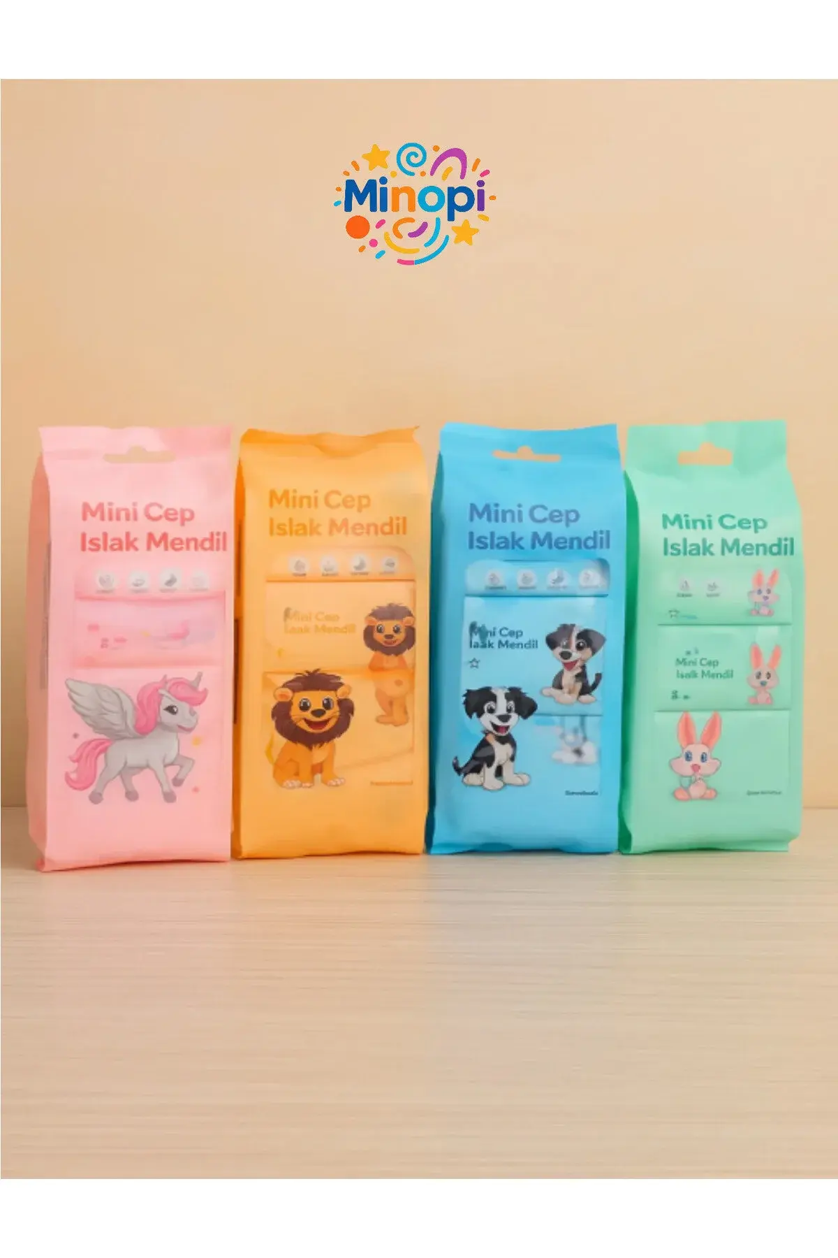 8'li Çanta Tipi Taşınabilir Mini Cep Tipi Islak Mendil Sevimli Hayvan Figürler