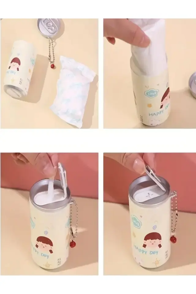 Islak Mendil Kutusu Sevimli Figürlü Kutu Kola Şekilli Anahtarlıklı Mendil Kutusu 30'lu Islak Mendil