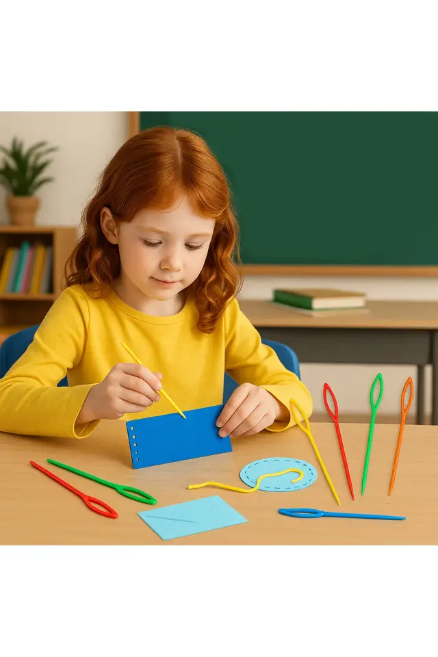 ( 30 Adet ) Renkli Plastik Yün İğnesi 9 cm Örgü Dikme İplik İğnesi