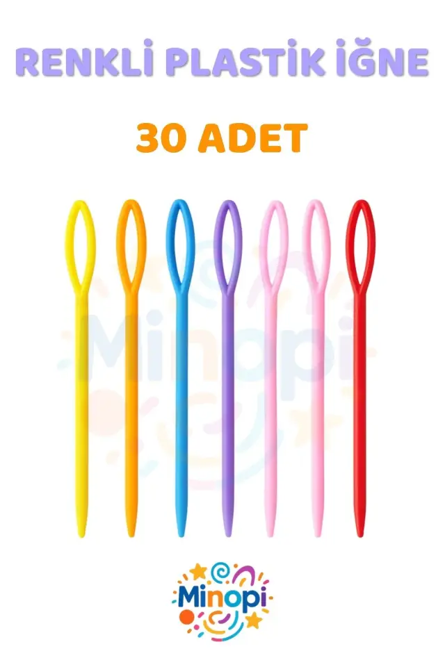 ( 30 Adet ) Renkli Plastik Yün İğnesi 9 cm Örgü Dikme İplik İğnesi