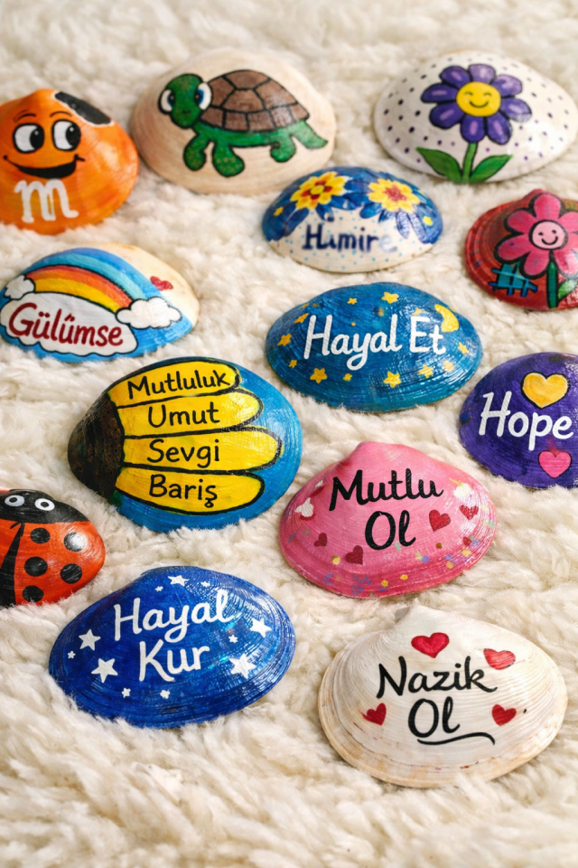 Kabuk Boyama Seti 1 Paket Deniz Kabuğu Midye Boyama Shell Painting Sanatsal Hobi Boyama Seti Akrilik