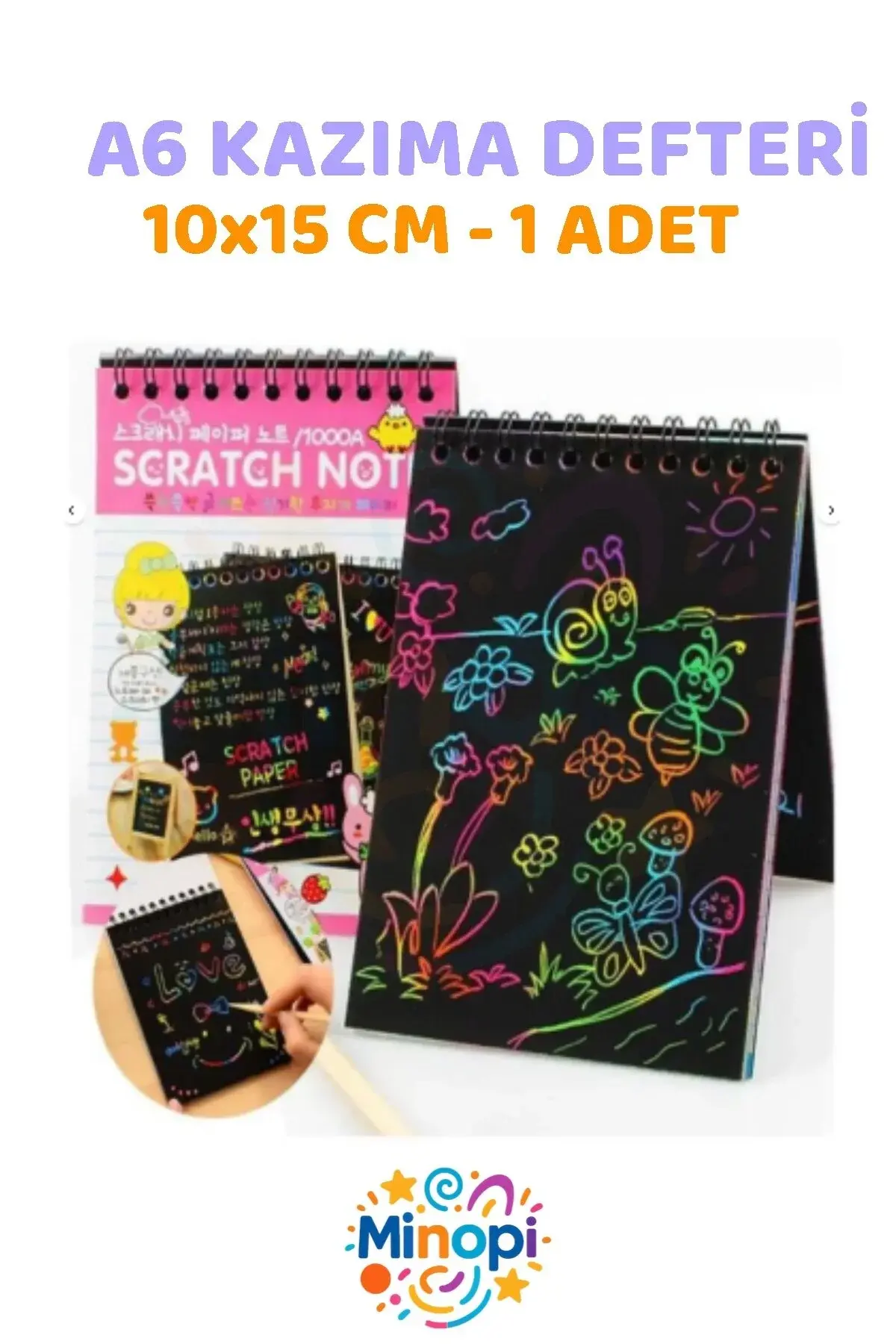 ( 1 Adet ) A6 Sihirli Gökkuşağı Defter 10x15 cm Siyah Kazıma Defteri Sprialli