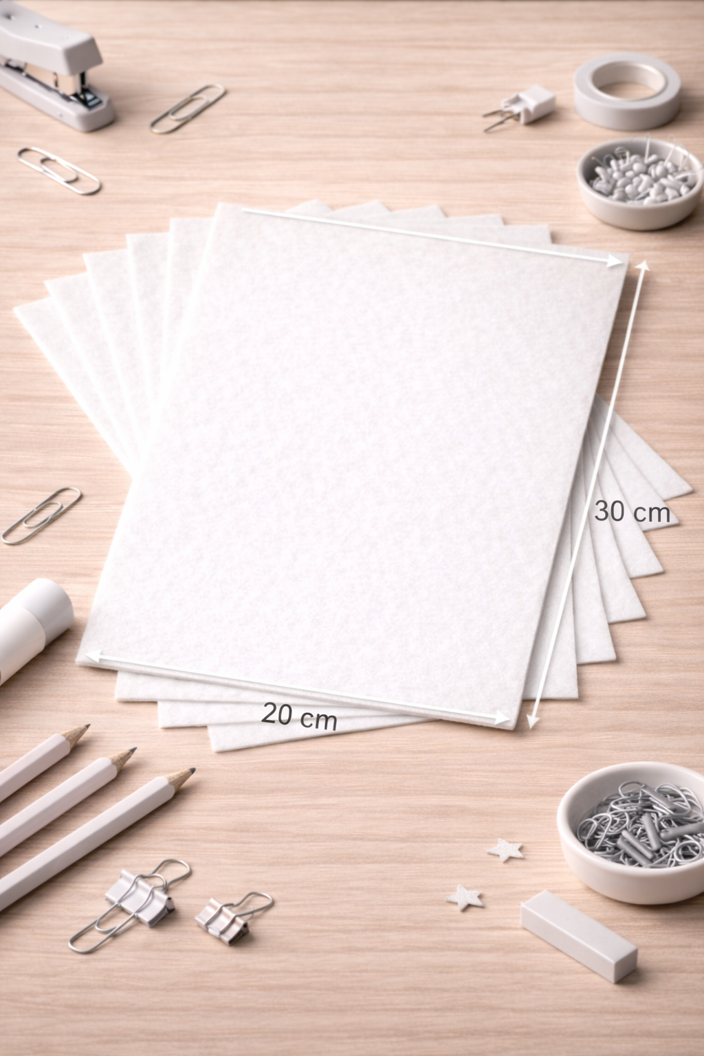 Beyaz Renk Keçe Tabaka 10'lu Paket 20x30 cm - 1.5 mm Kalınlık