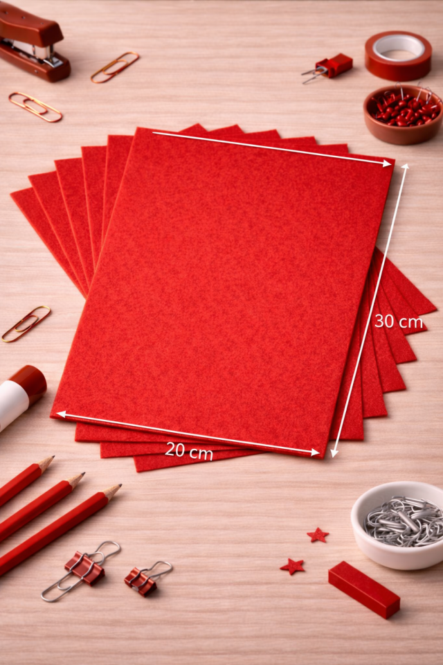 Kırmızı Renk Keçe Tabaka 10'lu Paket 20x30 cm - 1.5 mm Kalınlık