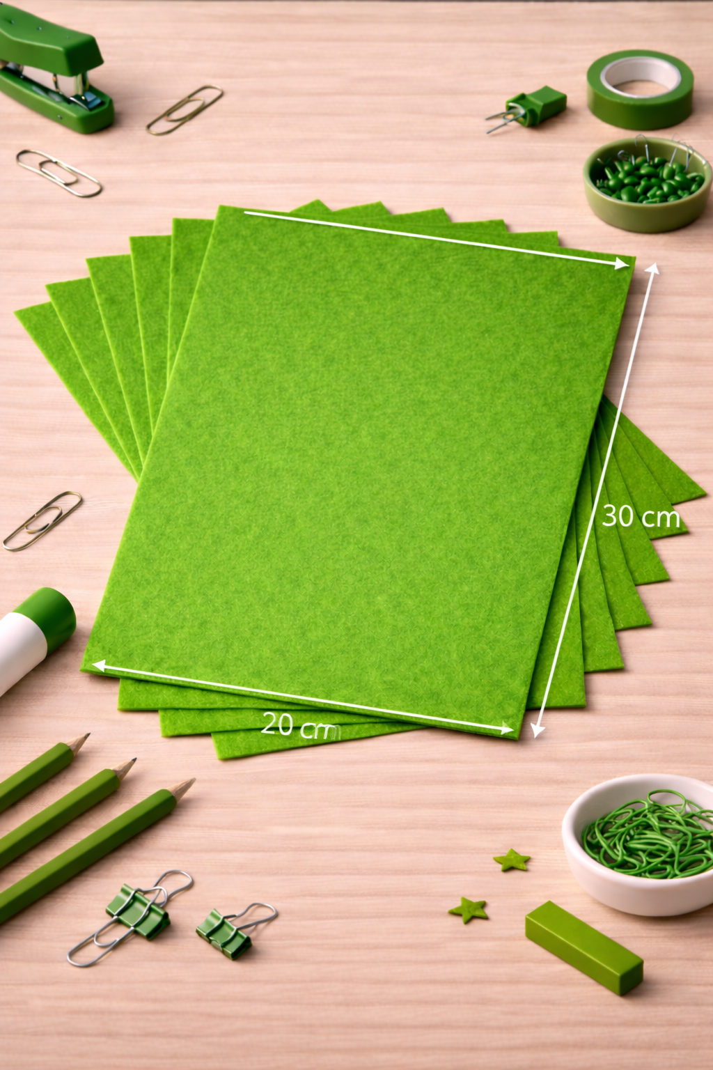 Yeşil Renk Keçe Tabaka 10'lu Paket 20x30 cm - 1.5 mm Kalınlık