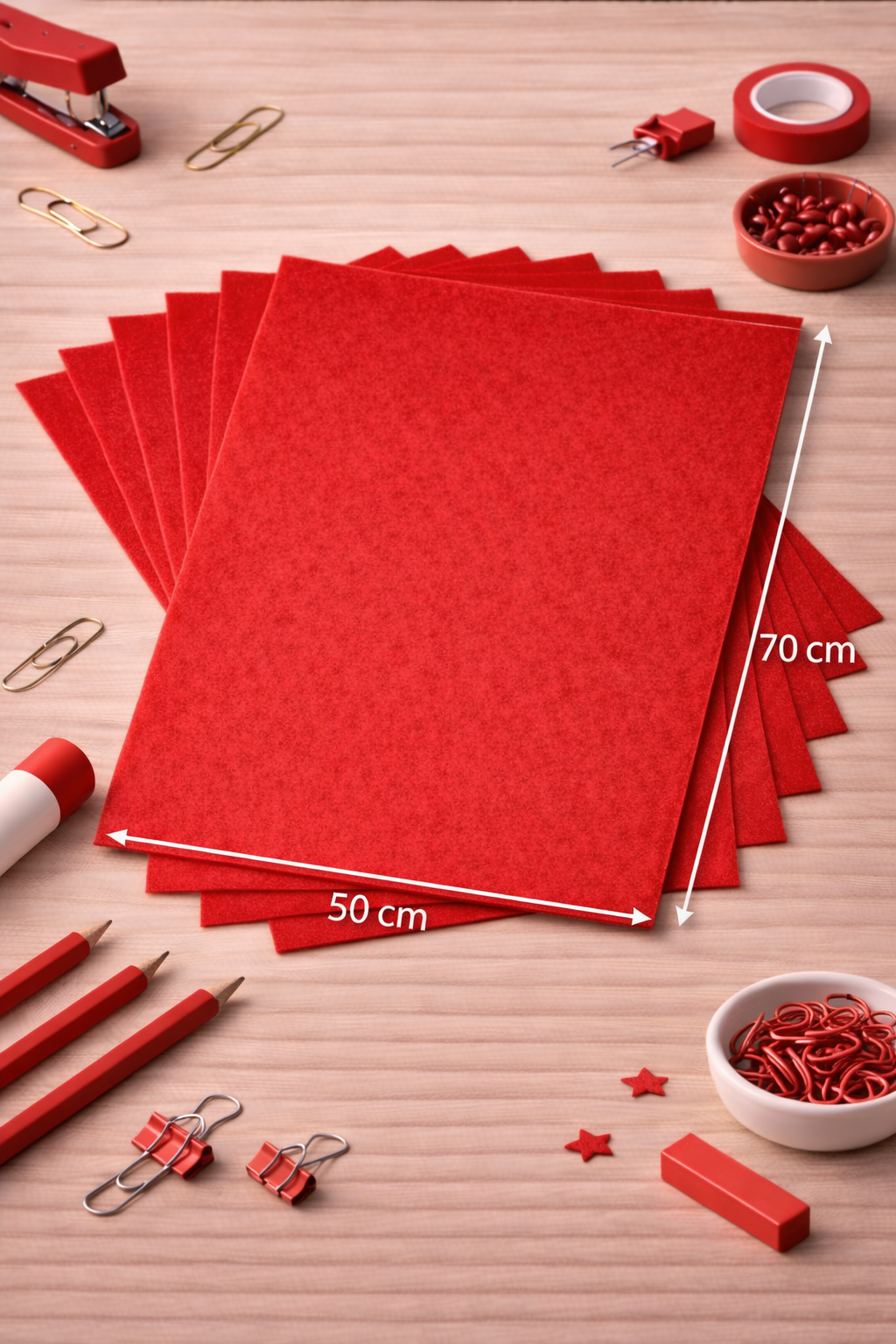 Kırmızı Keçe Tabaka 10'lu Paket 50x70 cm - 1.5 mm Kalınlık