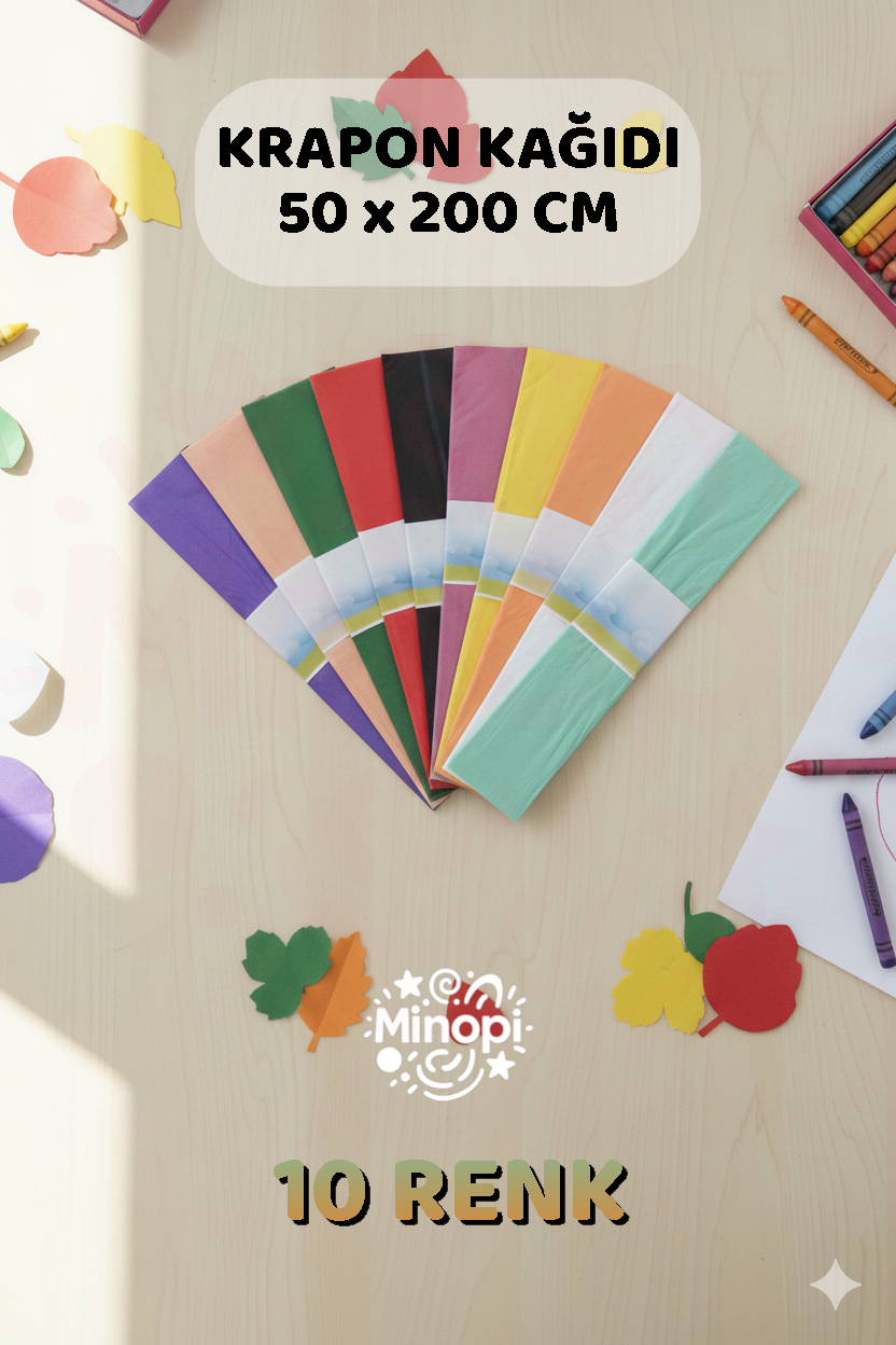 Krapon Kağıdı 10'lu Paket Renkli El İşi Kağıdı Okul Anaokulu Süsleme
