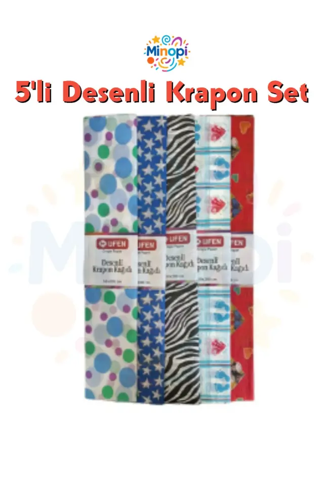 Desenli Krapon Kağıdı 5'li Paket Karışık Desen Paket 50x200 cm