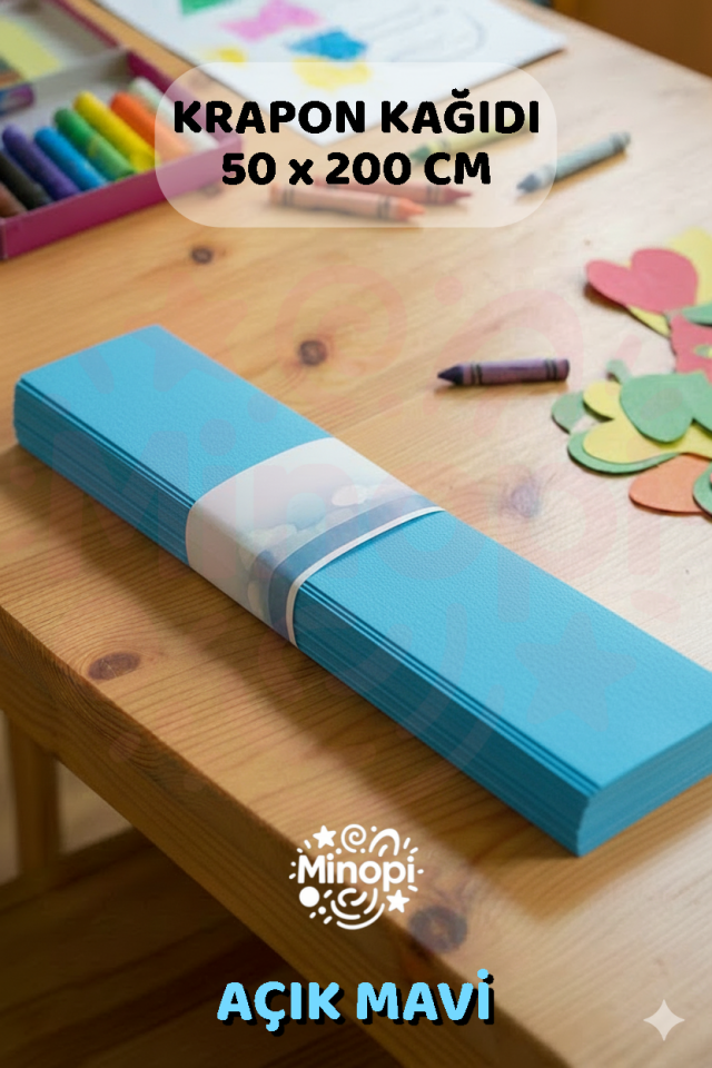 Açık Mavi Krapon Kağıdı 10'lu Paket Renkli El İşi Kağıdı Okul Anaokulu Süsleme