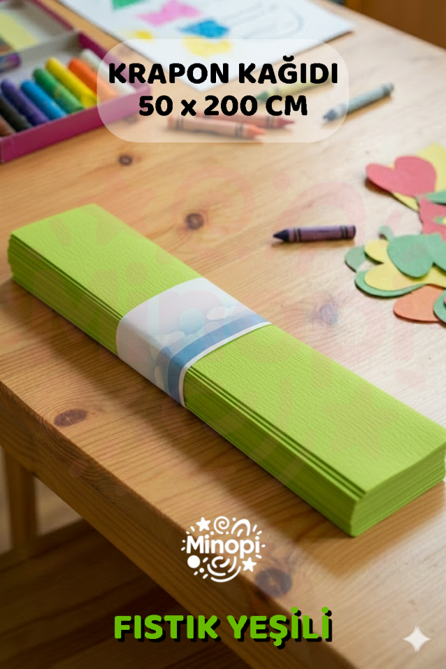 Açık Yeşil Krapon Kağıdı 10'lu Paket Renkli El İşi Kağıdı Okul Anaokulu Süsleme