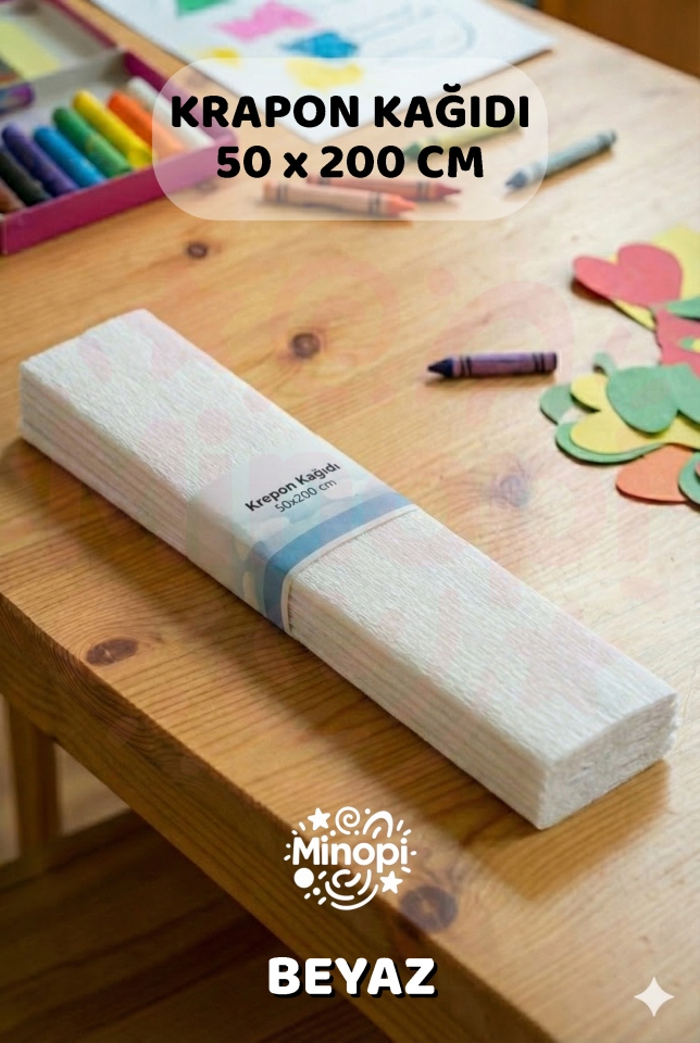 Beyaz Krapon Kağıdı 10'lu Paket Renkli El İşi Kağıdı Okul Anaokulu Süsleme