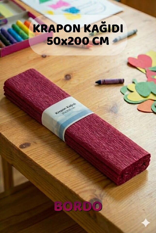 Bordo Krapon Kağıdı 10'lu Paket Renkli El İşi Kağıdı Okul Anaokulu Süsleme