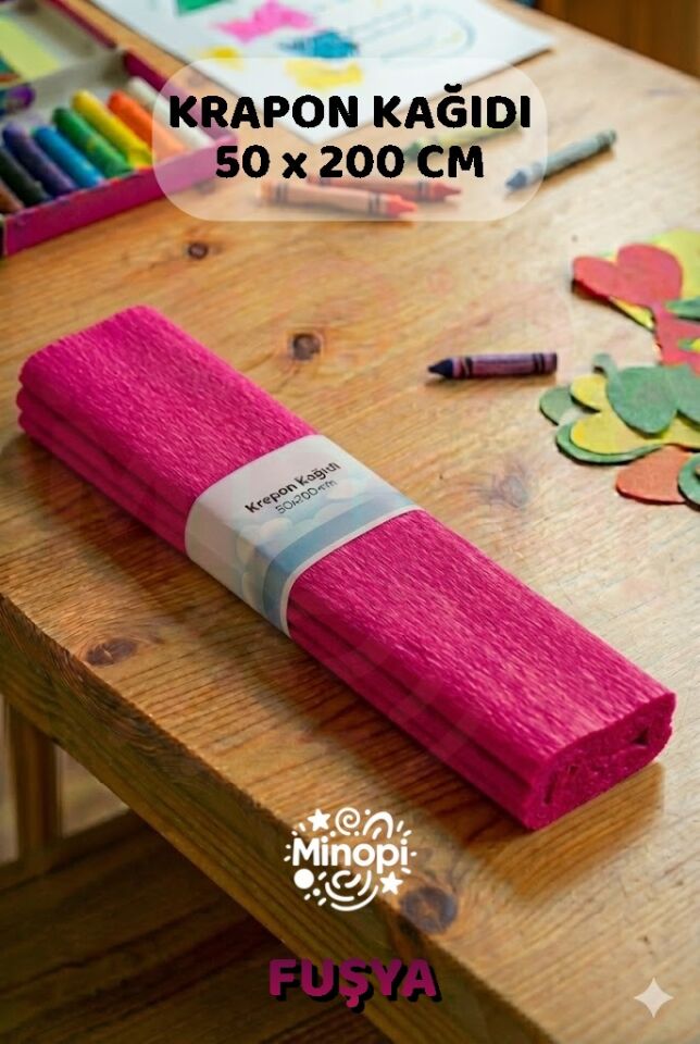 Fuşya Krapon Kağıdı 10'lu Paket Renkli El İşi Kağıdı Okul Anaokulu Süsleme