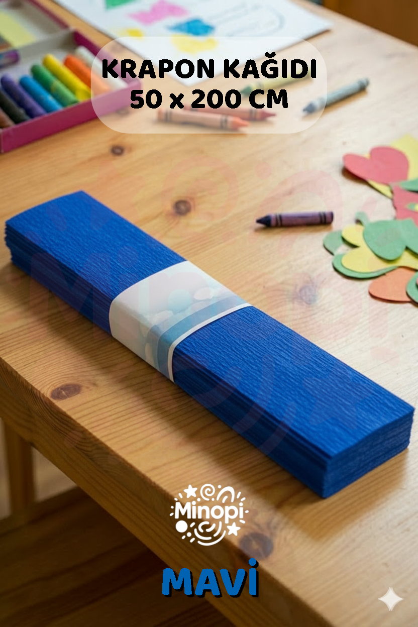 Mavi Krapon Kağıdı 10'lu Paket Renkli El İşi Kağıdı Okul Anaokulu Süsleme