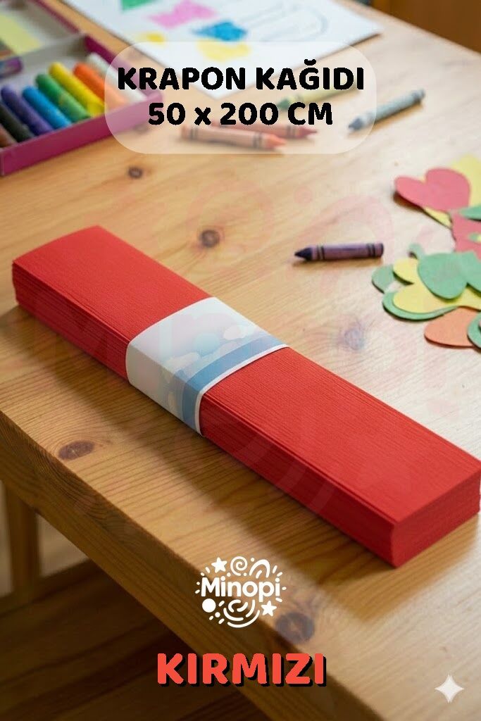 Kırmızı Krapon Kağıdı 10'lu Paket Renkli El İşi Kağıdı Okul Anaokulu Süsleme