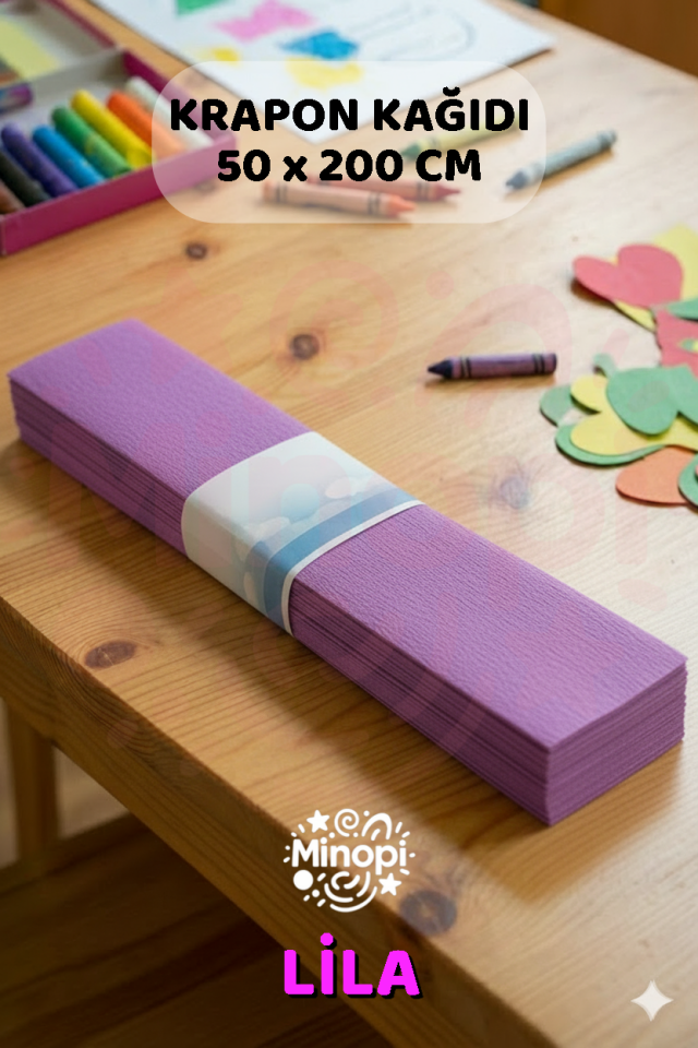 Lila Krapon Kağıdı 10'lu Paket Renkli El İşi Kağıdı Okul Anaokulu Süsleme