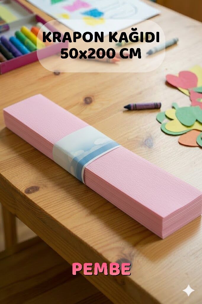 Pembe Krapon Kağıdı 10'lu Paket Renkli El İşi Kağıdı Okul Anaokulu Süsleme