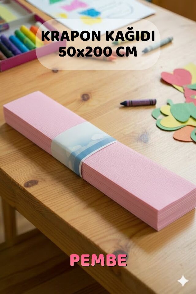 Pembe Krapon Kağıdı 10'lu Paket Renkli El İşi Kağıdı Okul Anaokulu Süsleme