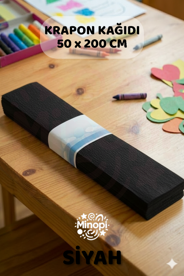 Siyah Krapon Kağıdı 10'lu Paket Renkli El İşi Kağıdı Okul Anaokulu Süsleme