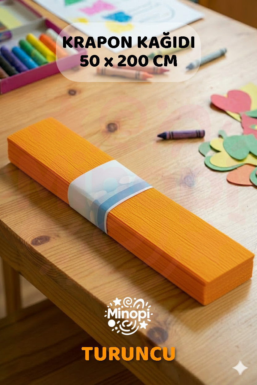 Turuncu Krapon Kağıdı 10'lu Paket Renkli El İşi Kağıdı Okul Anaokulu Süsleme