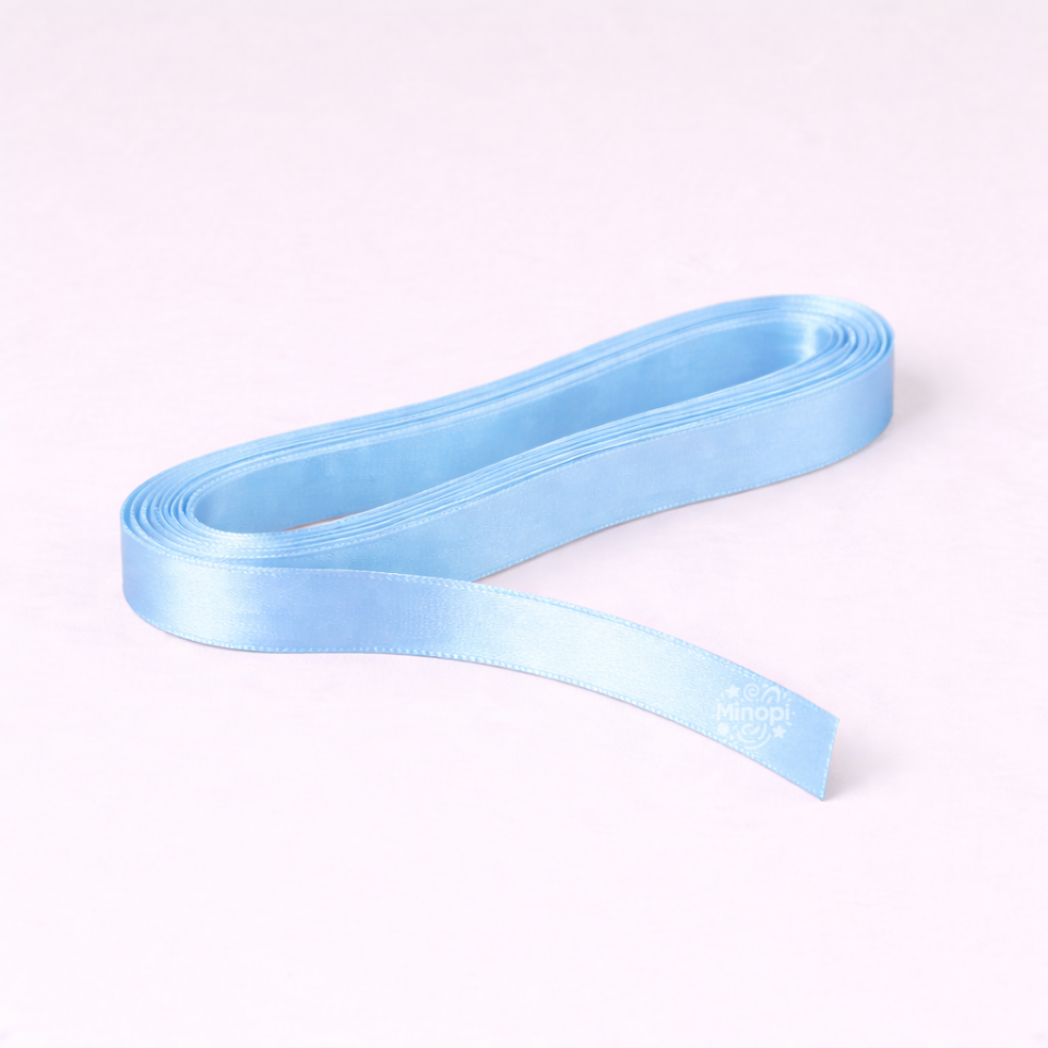 Açık Mavi Saten Kurdele 1 Cm Kalınlık 10 Metre Uzunluk , Bohça Çeyiz Özel Gün Süsleme Kurdelesi