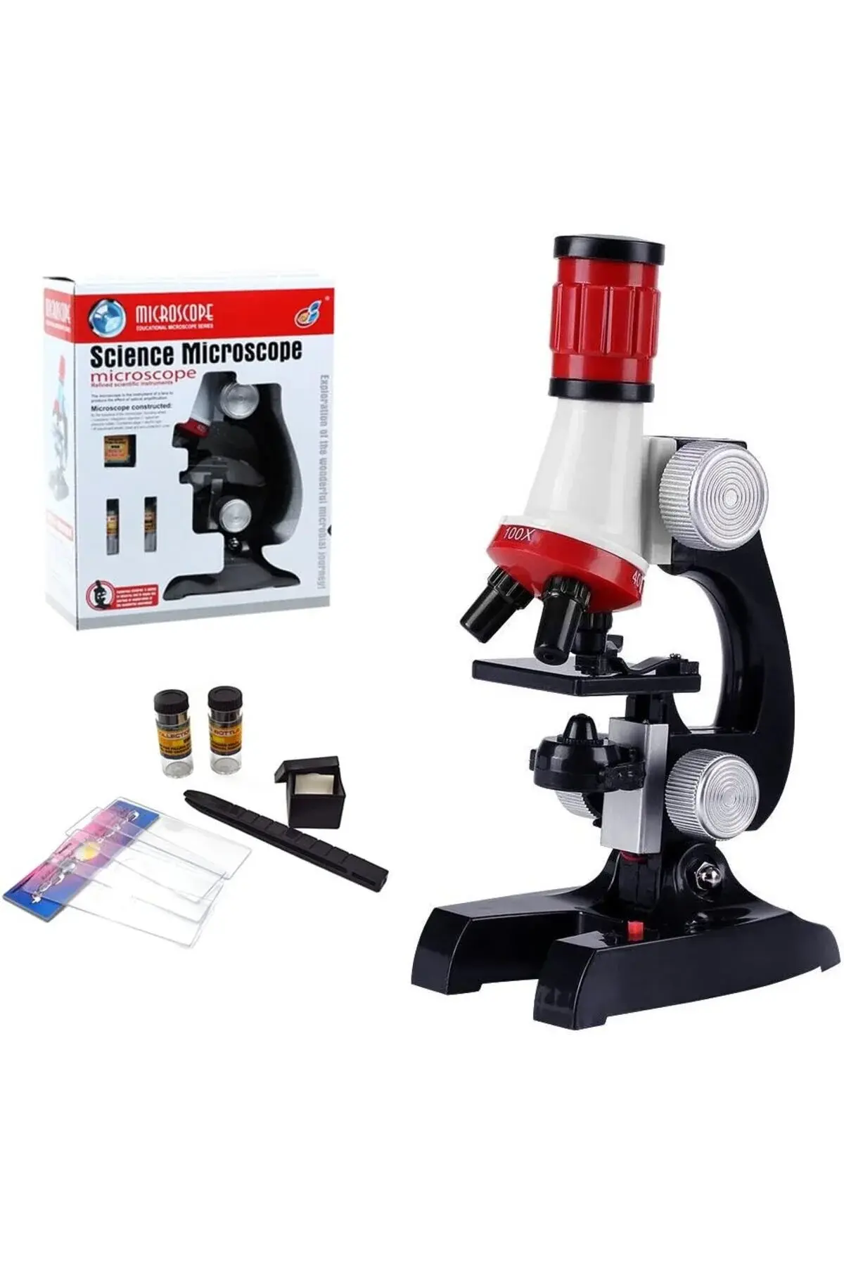 Eğitici Mikroskop Kiti Zoom 100x 400x 1200x Led Işıklı Öğretici Deney Seti