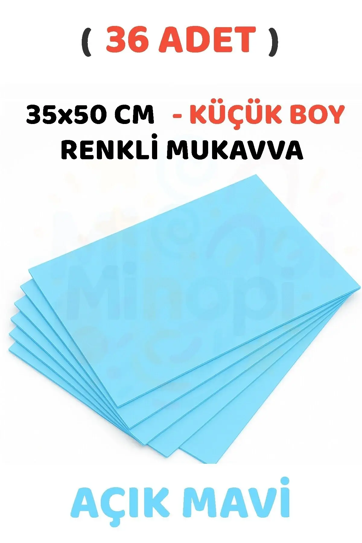 Minopi Açık Mavi Renkli Mukavva 36 Adet 35x50 cm Sert Karton Mukavva