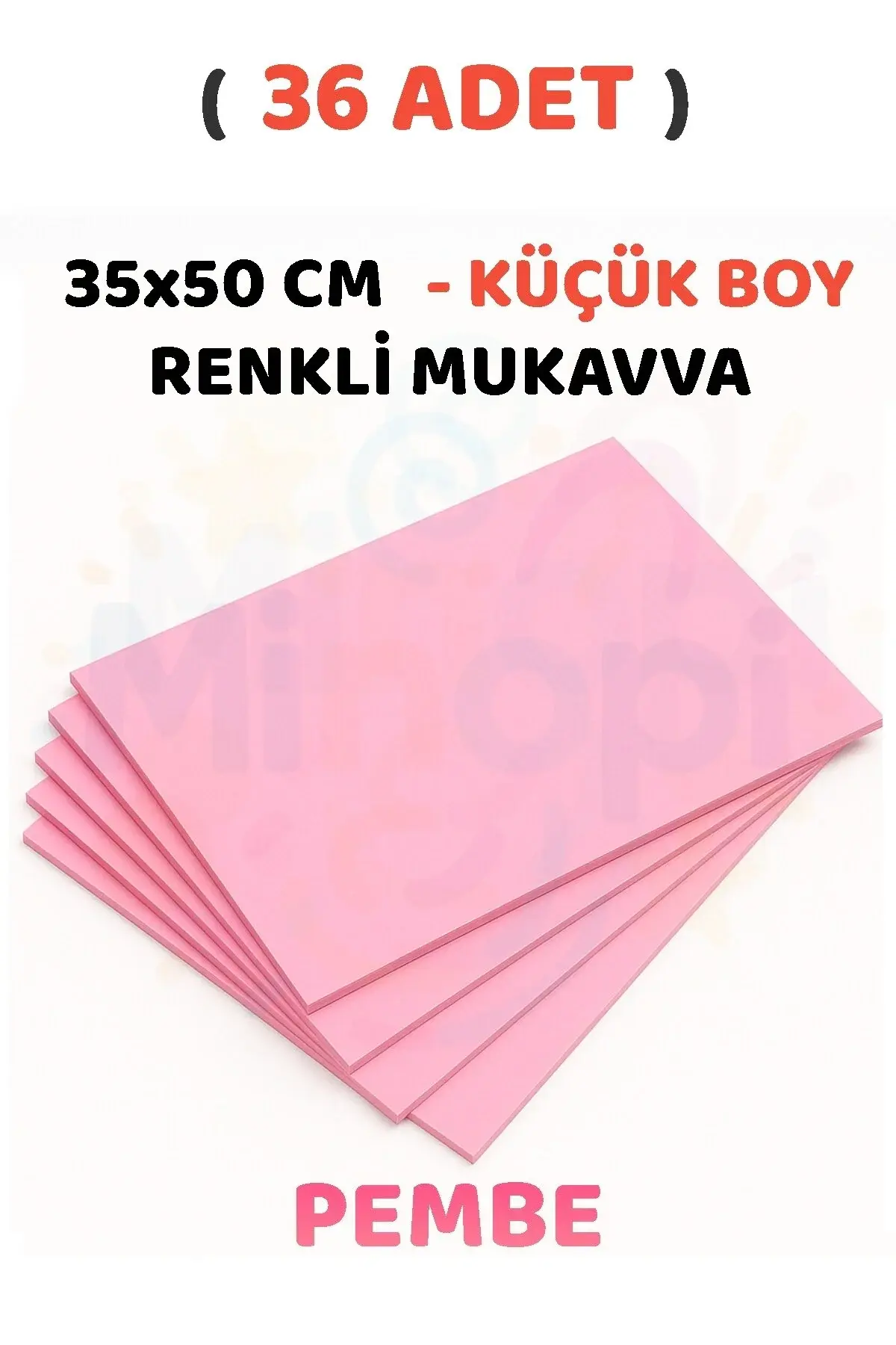 Minopi Açık Pembe Renkli Mukavva 36 Adet 35x50 cm Sert Karton Mukavva
