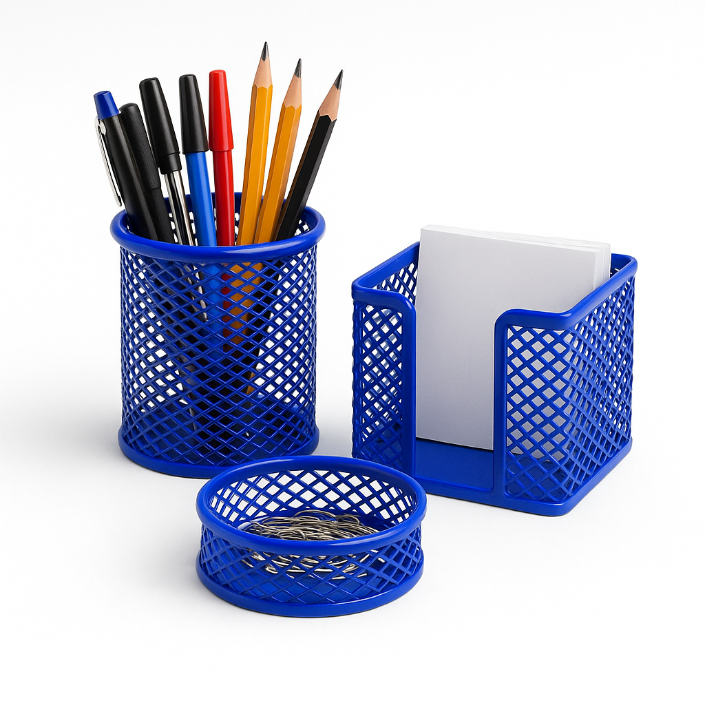 3'lü Ofis Seti Mavi Renk  | Kalemlik | Ataşlık | Kağıtlık |