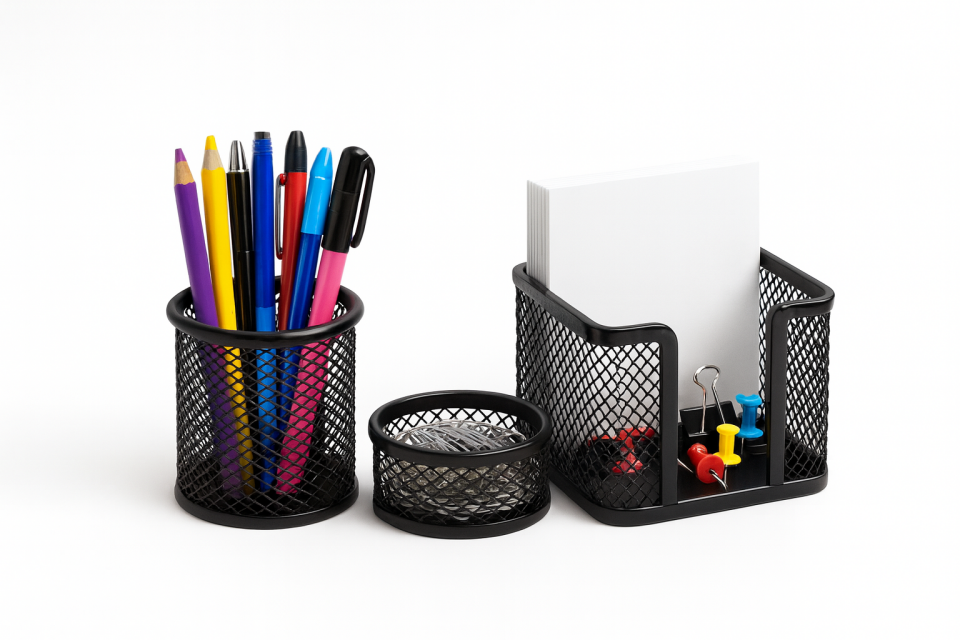 3'lü Ofis Seti Siyah Renk  | Kalemlik | Ataşlık | Kağıtlık |