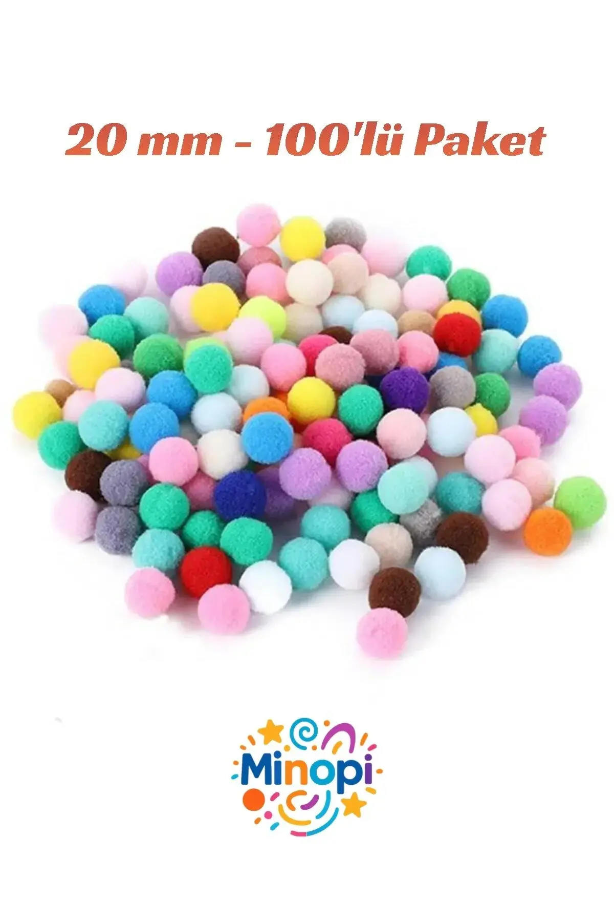 Renkli Ponpon Peluş Top 100'lü Paket 20 mm Hobi Tasarım Anasınıfı Kreş Etkinlik Elişi