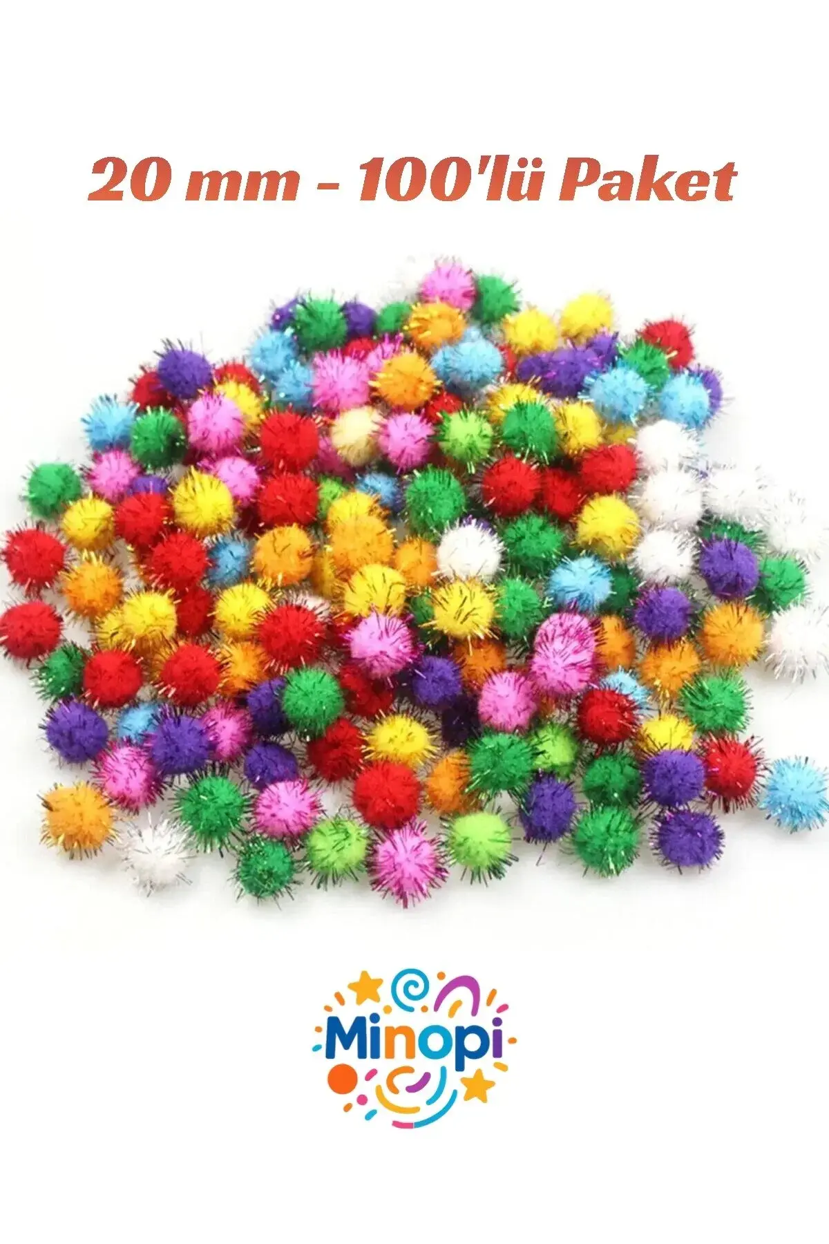 Renkli Simli Ponpon Peluş Top 100'lü Paket 20 mm Hobi Tasarım Anasınıfı Kreş Etkinlik Elişi
