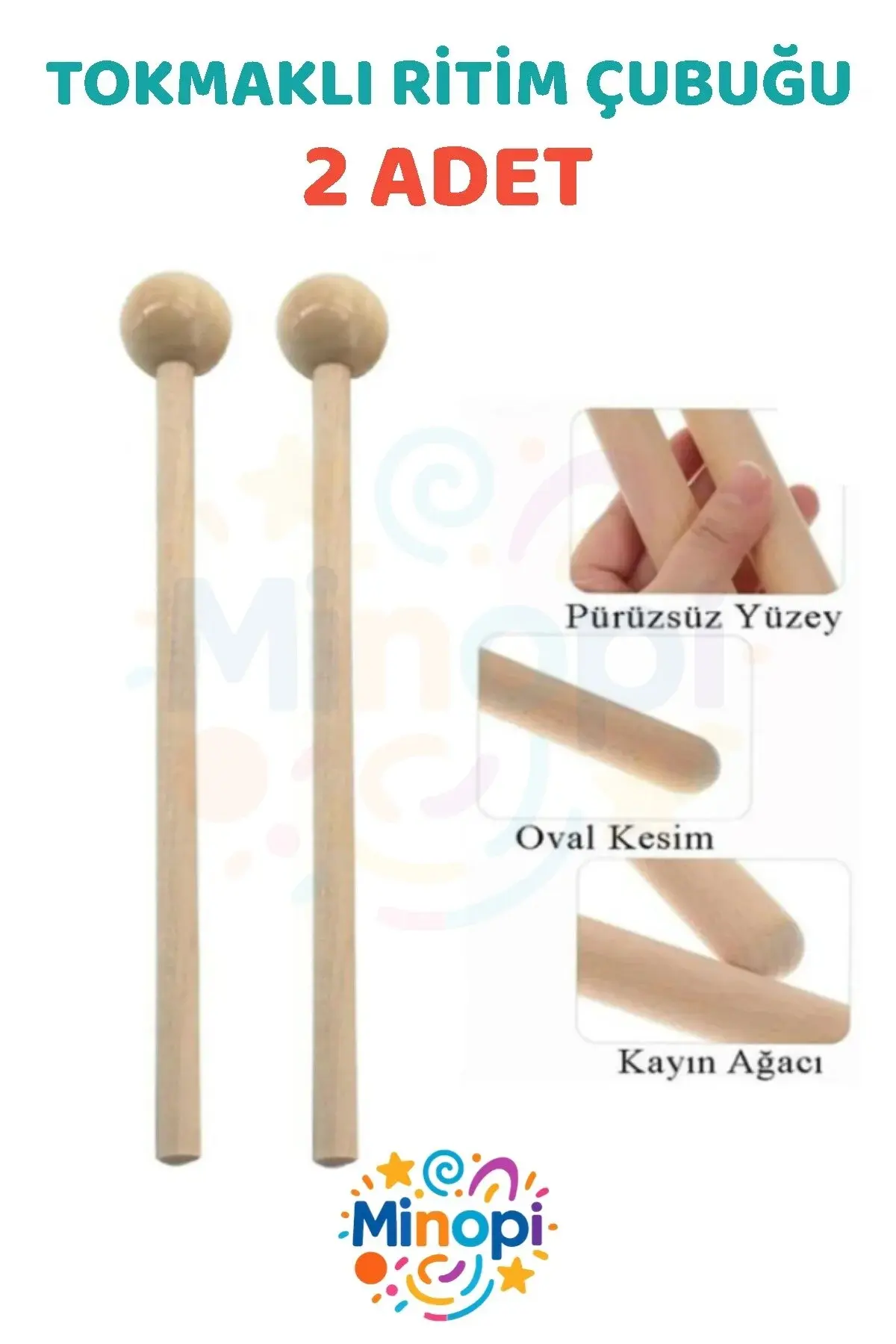 20 cm 1 Çift Tokmaklı Ahşap Ritim Çubuğu Eğitici Anaokulu Ritim Tokmağı Toplam 2 Adet