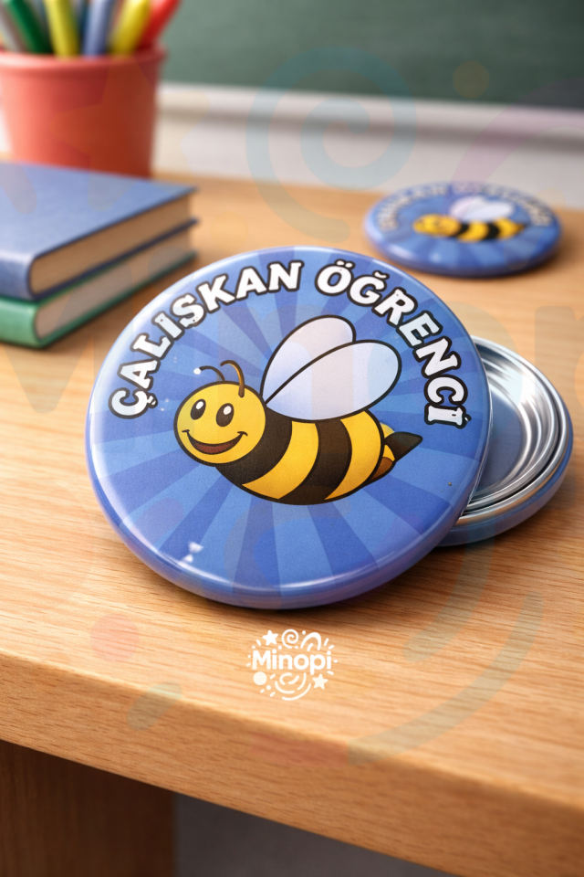 Çalışkan Öğrenci Baskılı Plastik Çengelli Rozet