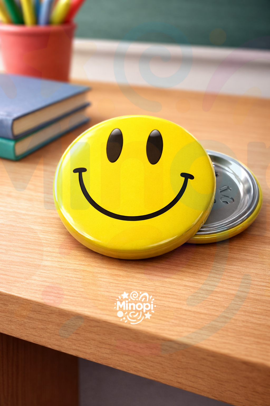 Gülen Yüz Emoji Baskılı Plastik Çengelli Rozet